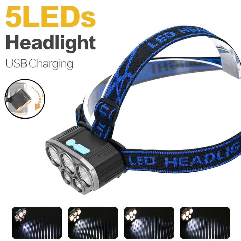 Outdoor Power Head - Rechargeable 5 LED Headlight Ultra Bright